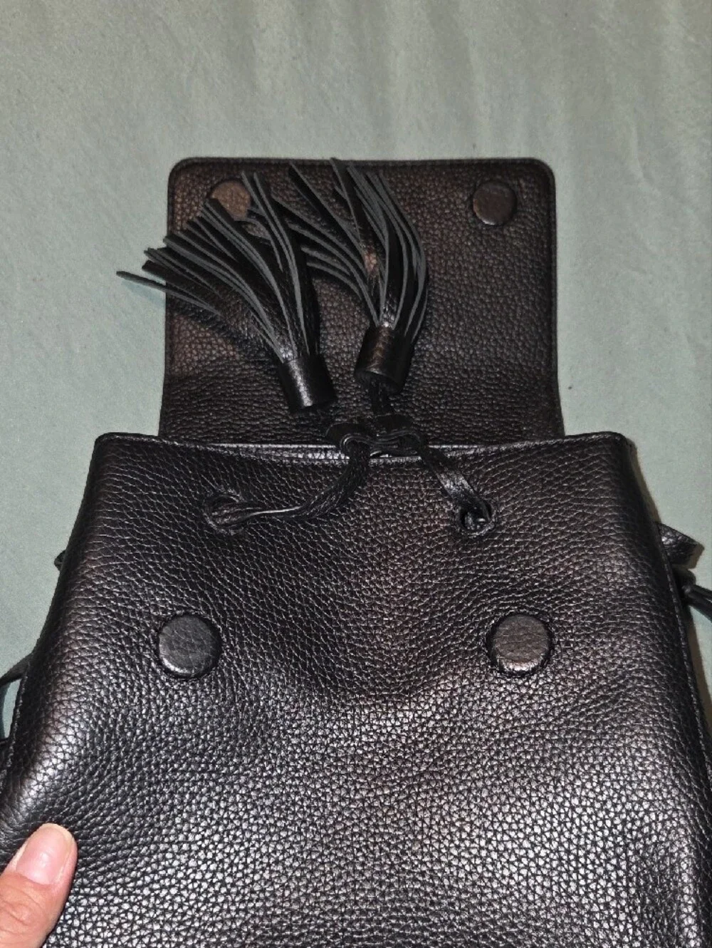Tory Burch Black Pebbled Leather Tassel Backpack